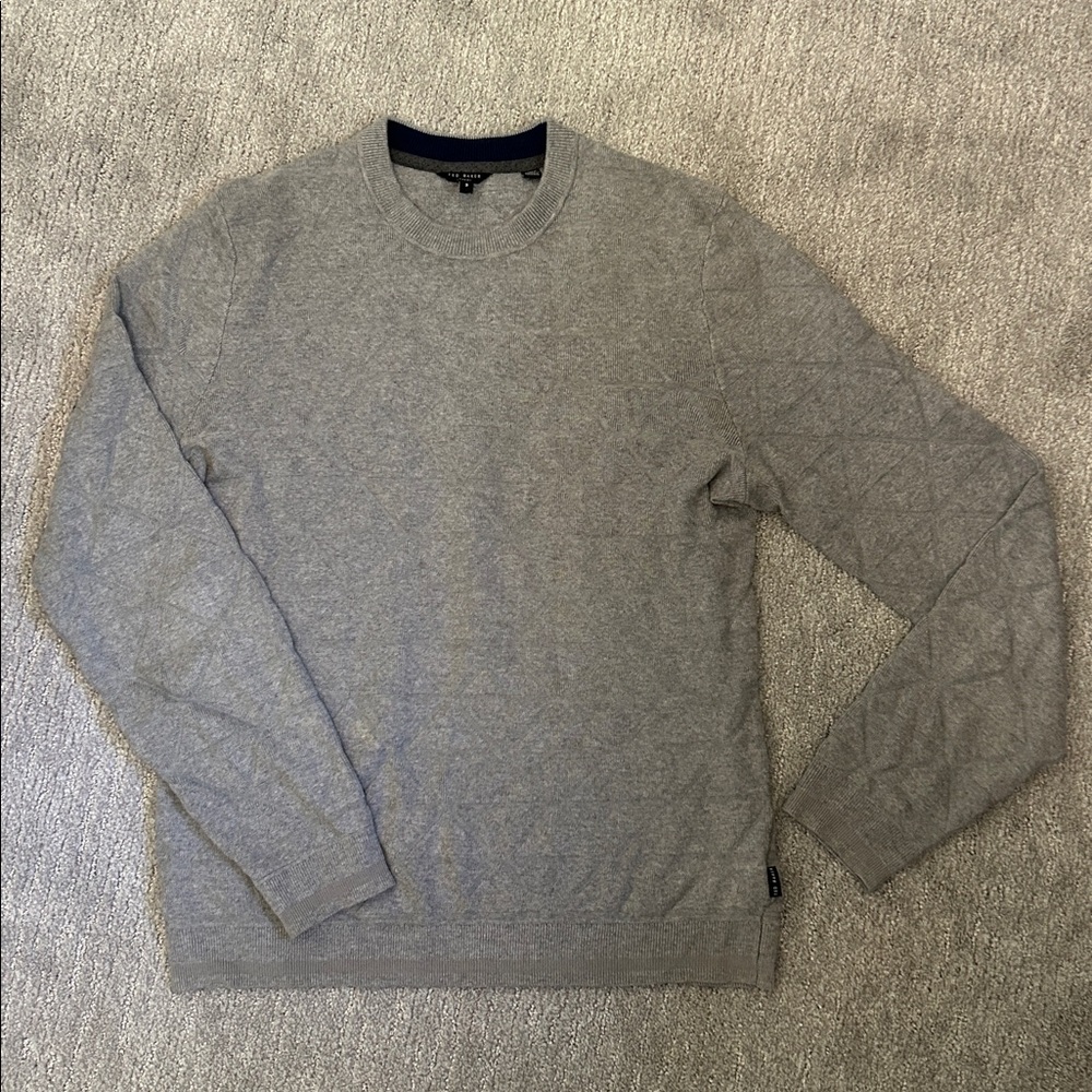 Men’s Ted Baker Textured Gray Crewneck Sweater, Size 3